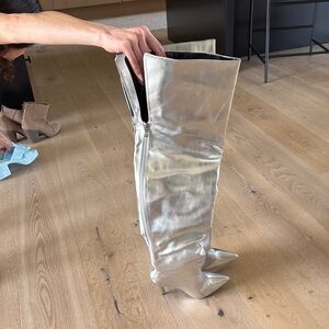 Silver Knee-High Boots